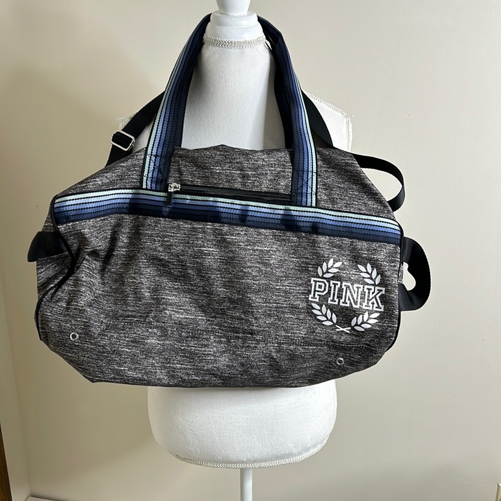 PINK DUFFLE BAG GRAY WITH BLUE HUES
